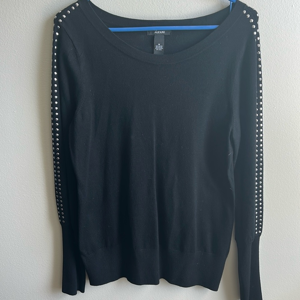 Alfani Sweater Women's Medium Black Studded Long Sleeve